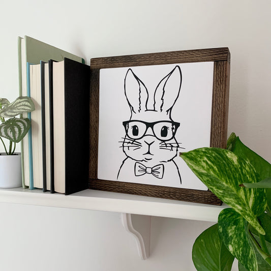 Handsome Bunny Framed Wood Sign