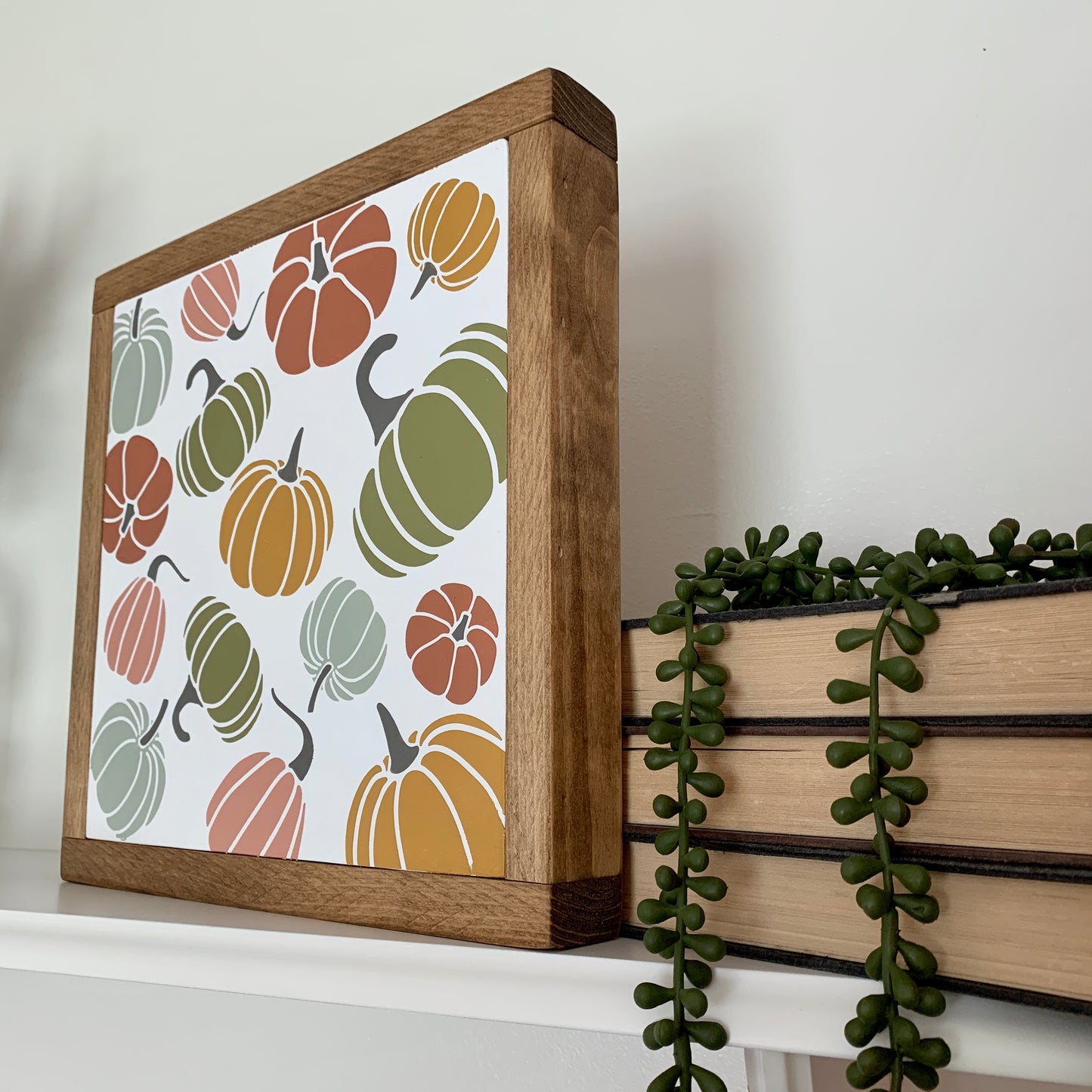 Colorful Pumpkin Framed Wood Sign