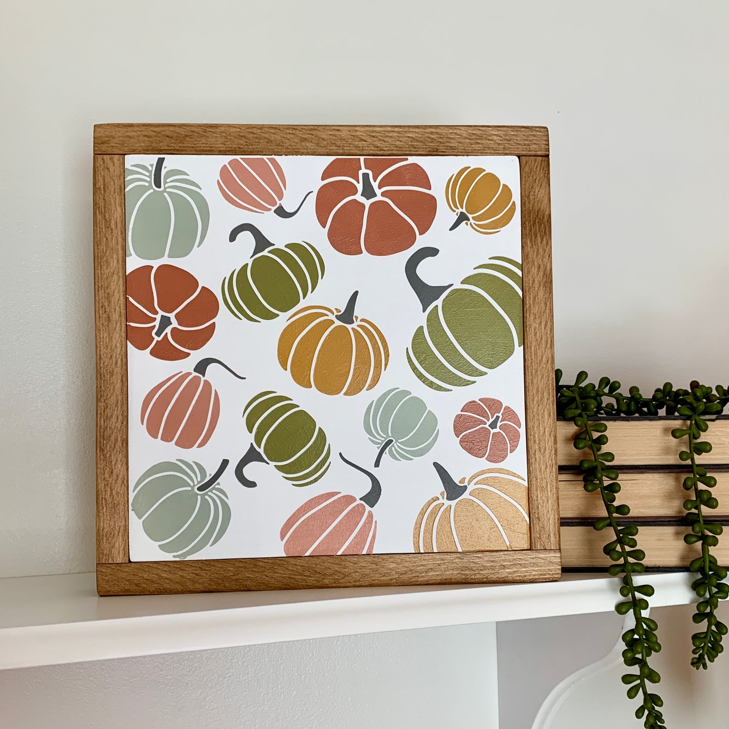 Colorful Pumpkin Framed Wood Sign