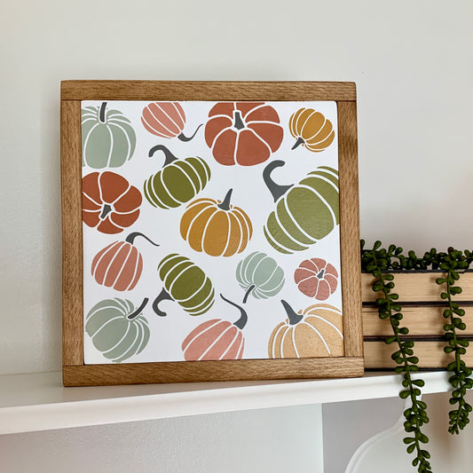 Colorful Pumpkin Framed Wood Sign