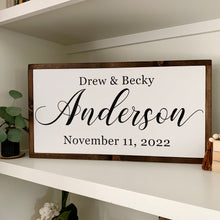 Load image into Gallery viewer, Personalized First and Last Name With Date Framed Wooden Farmhouse Sign