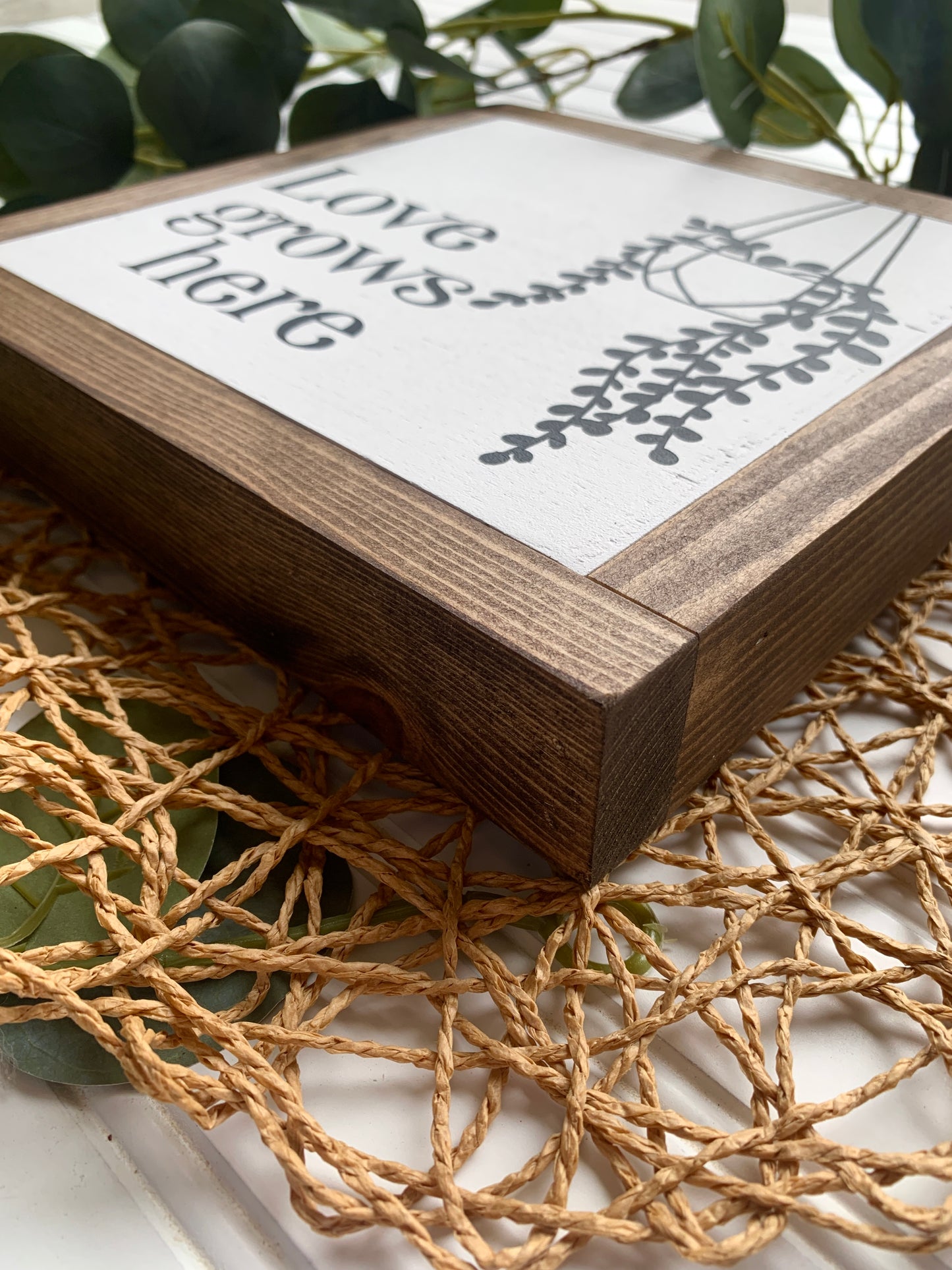 Love Grows Here Framed Wood Sign