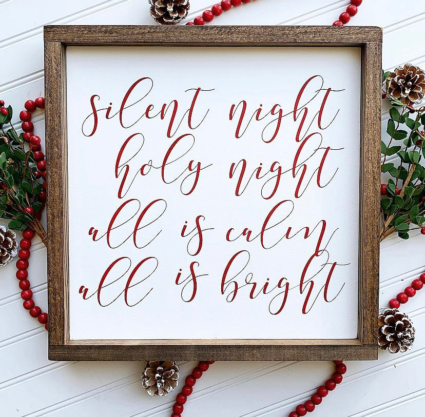 Silent Night Holy Night Framed Christmas Wood Sign