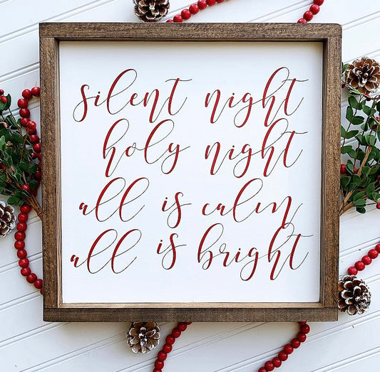 Silent Night Holy Night Framed Christmas Wood Sign