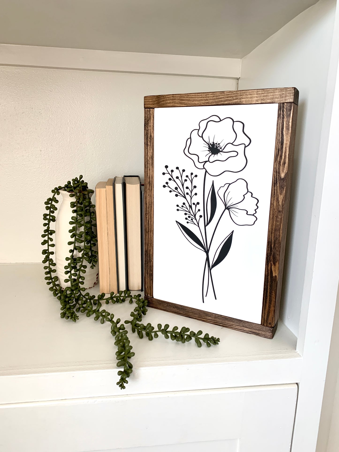 Floral Stem Framed Wood Sign