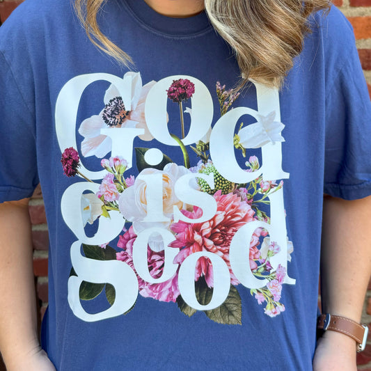 God Is Good Floral Christian Graphic Tee