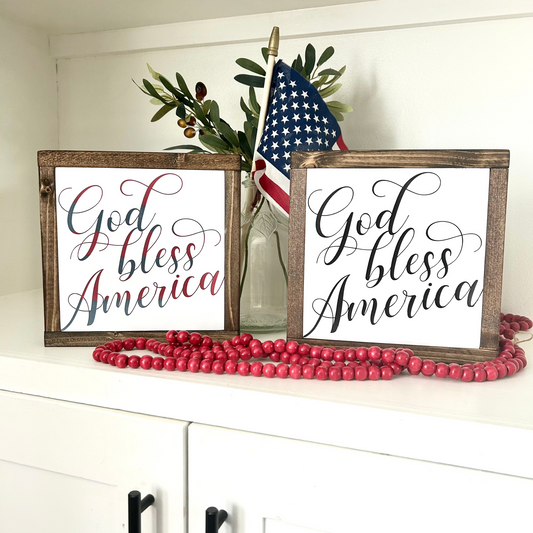 God Bless America Framed Wood Sign