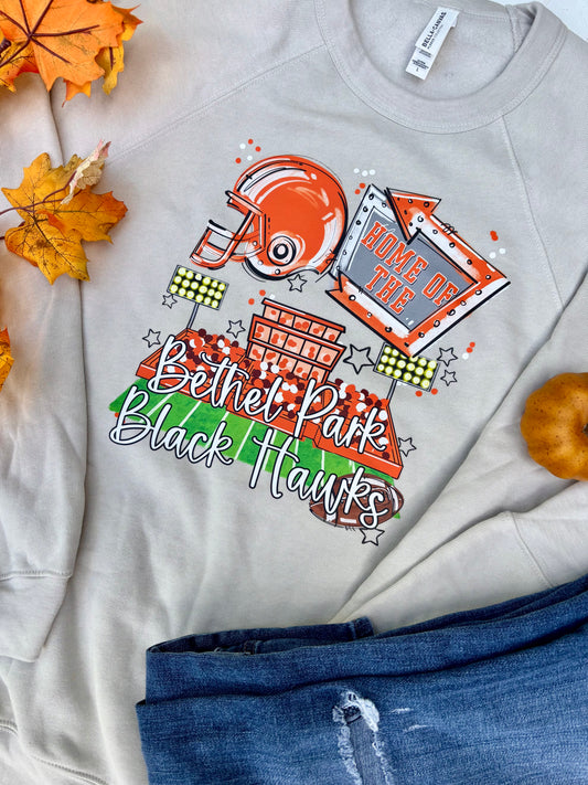 Home of the Bethel Park Black Hawks Football Crewneck Sweatshirt