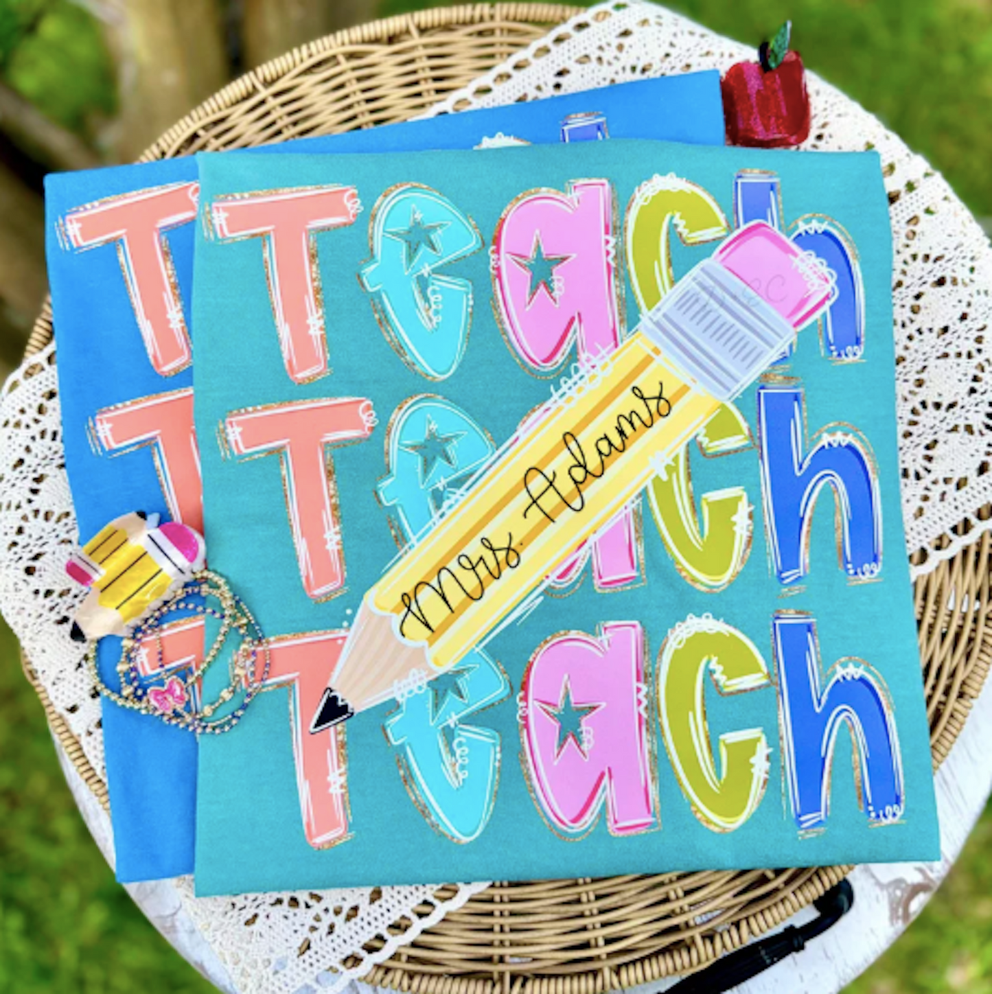 Personalized Teacher Pencil Short Sleeve Tee Shirt