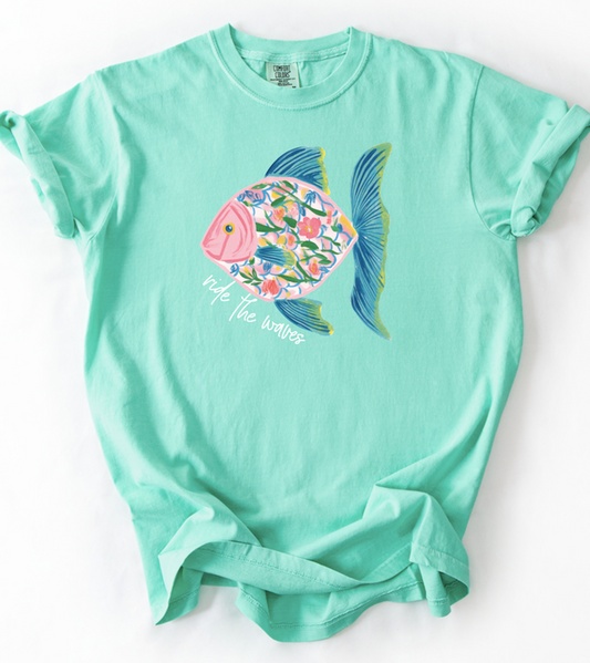 Ride The Waves Floral Summer Short Sleeve Tee Shirt