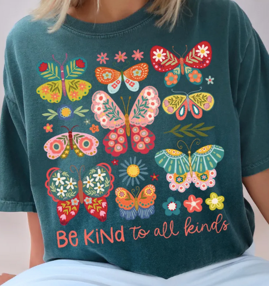 Be Kind To All Kinds Inspirational Butterfly Design Short Sleeve Tee Shirt