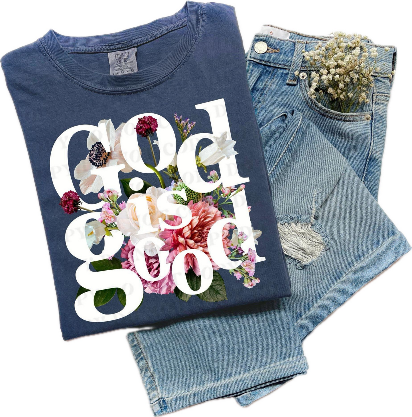 God Is Good Floral Christian Graphic Tee