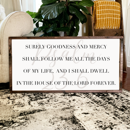 Psalm 23 Surely Goodness and Mercy Framed Wood Sign