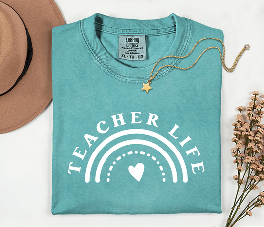 Teacher Life Rainbow Comfort Colors Inspirational Short Sleeve Tee Shirt