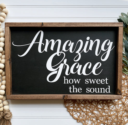 Amazing Grace Framed Handmade Wood Sign