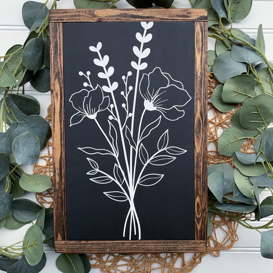 Floral Stem Framed Wood Sign