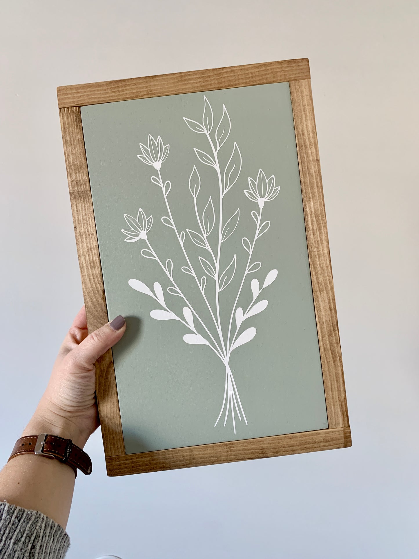 Floral Stem Framed Wood Sign