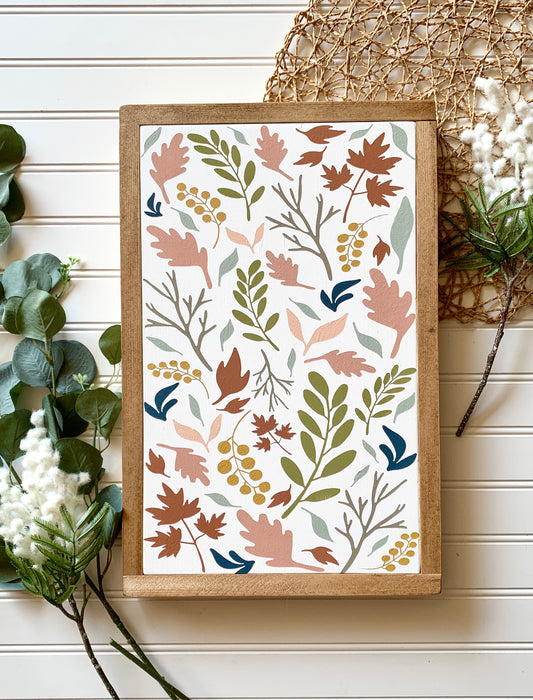Leaf Pattern Layering Framed Wood Sign