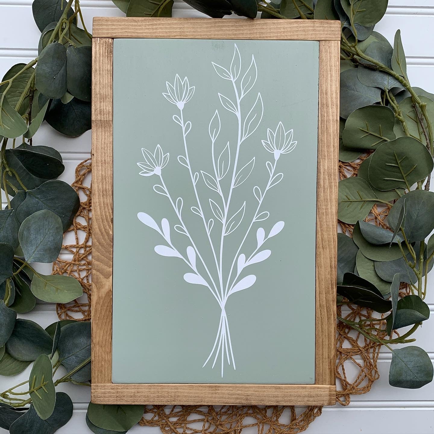 Floral Stem Framed Wood Sign