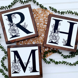 Floral Monogram Letter Framed Wood Sign