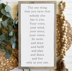 Live As Only You Can Framed Wood Sign