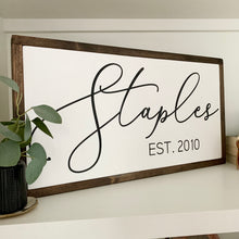 Load image into Gallery viewer, Personalized Last Name With Date Framed Wooden Farmhouse Sign