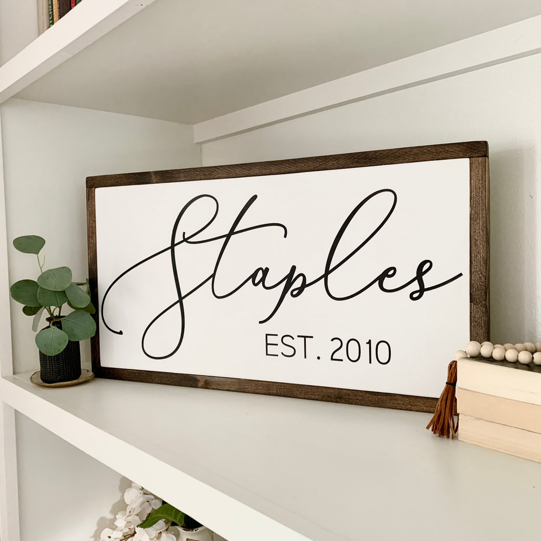Personalized Last Name With Date Framed Wooden Farmhouse Sign