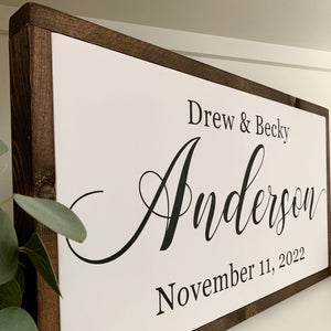 Personalized First and Last Name With Date Framed Wooden Farmhouse Sign