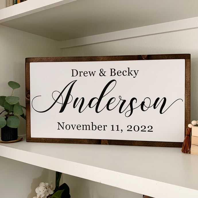 Personalized First and Last Name With Date Framed Wooden Farmhouse Sign