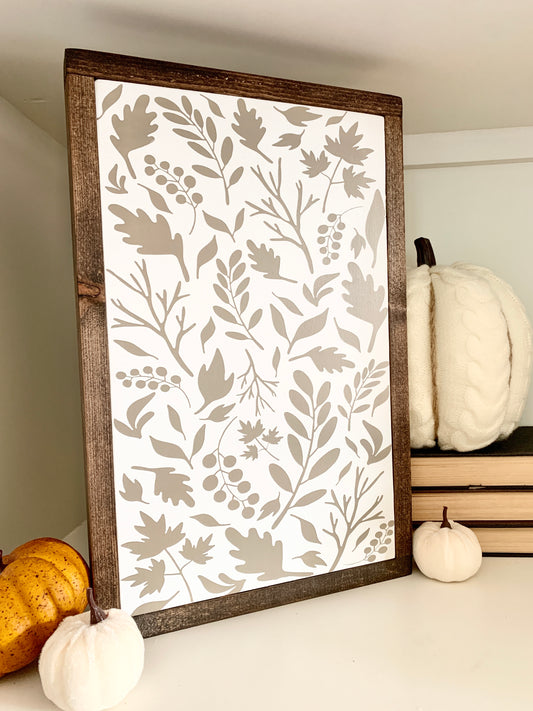 Neutral Leaf Pattern Layering Framed Wood Sign