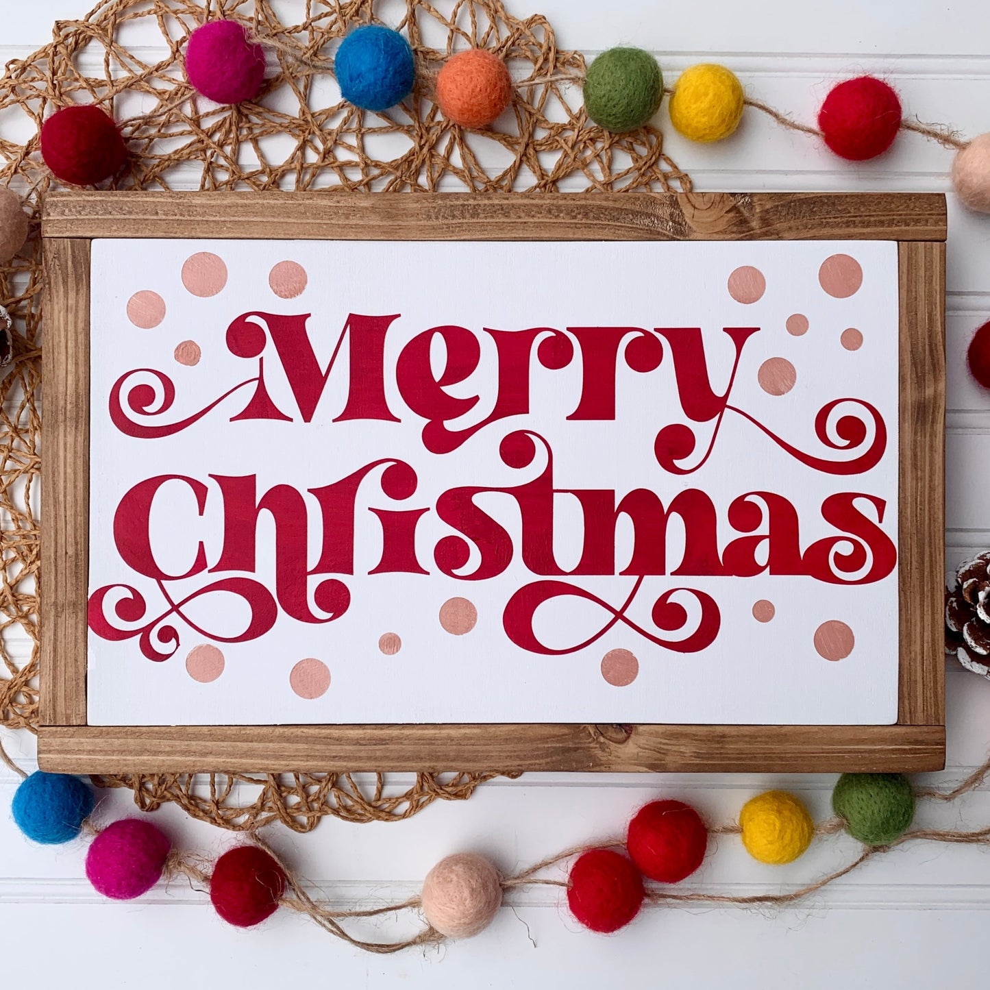 Merry Christmas Retro Framed Wood Sign