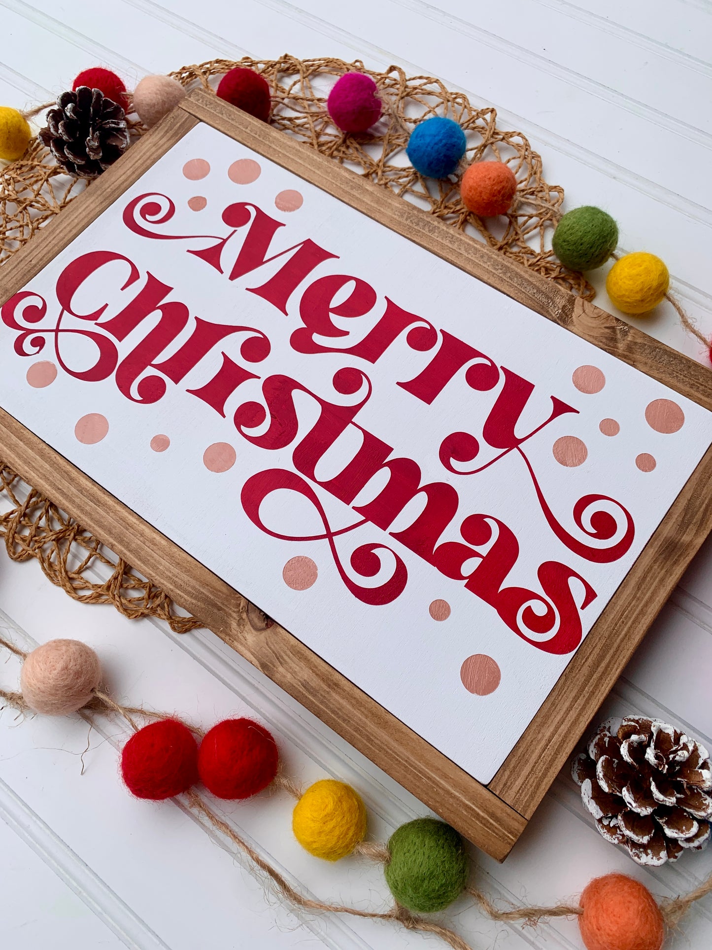 Merry Christmas Retro Framed Wood Sign