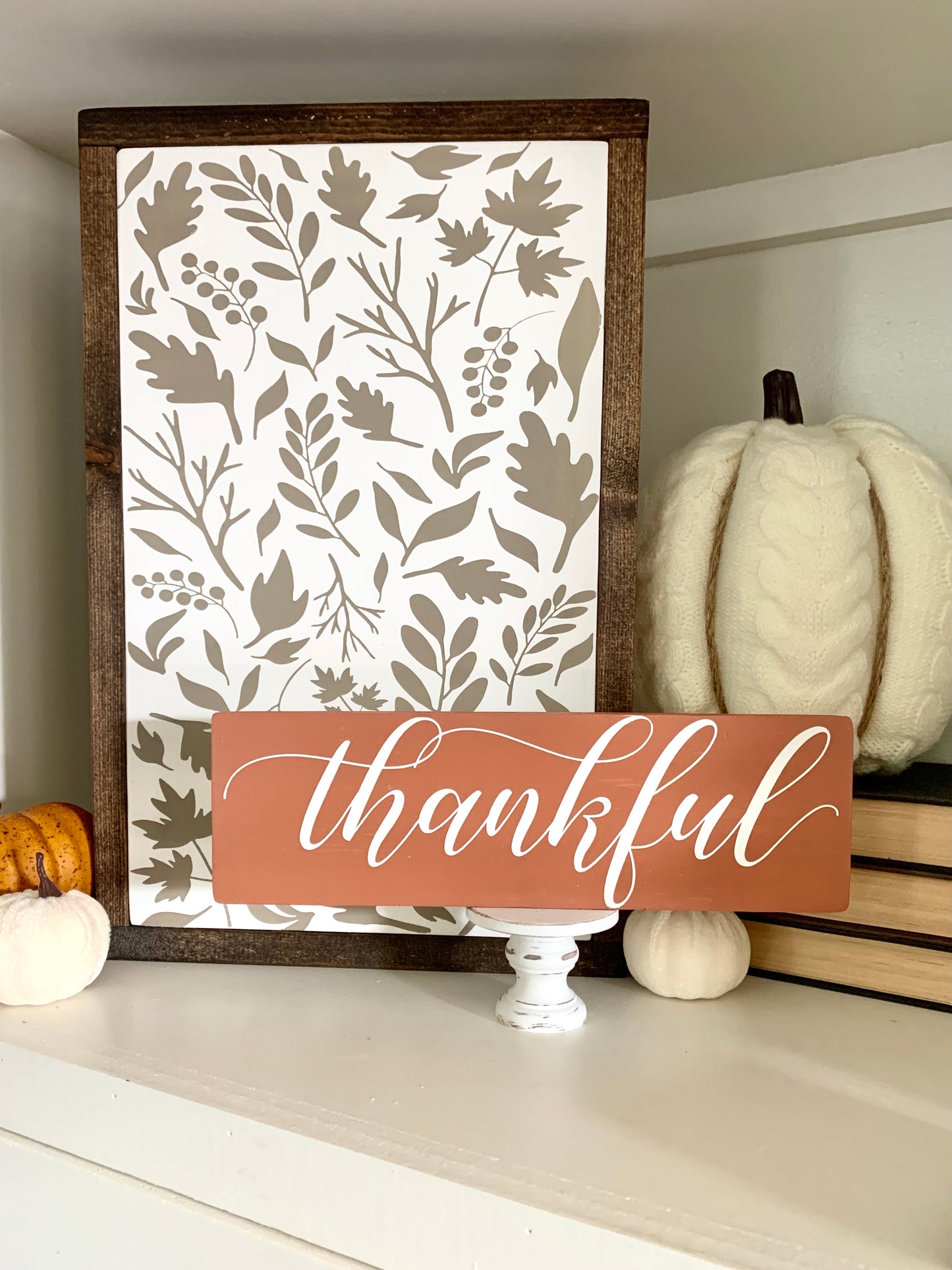 Neutral Leaf Pattern Layering Framed Wood Sign