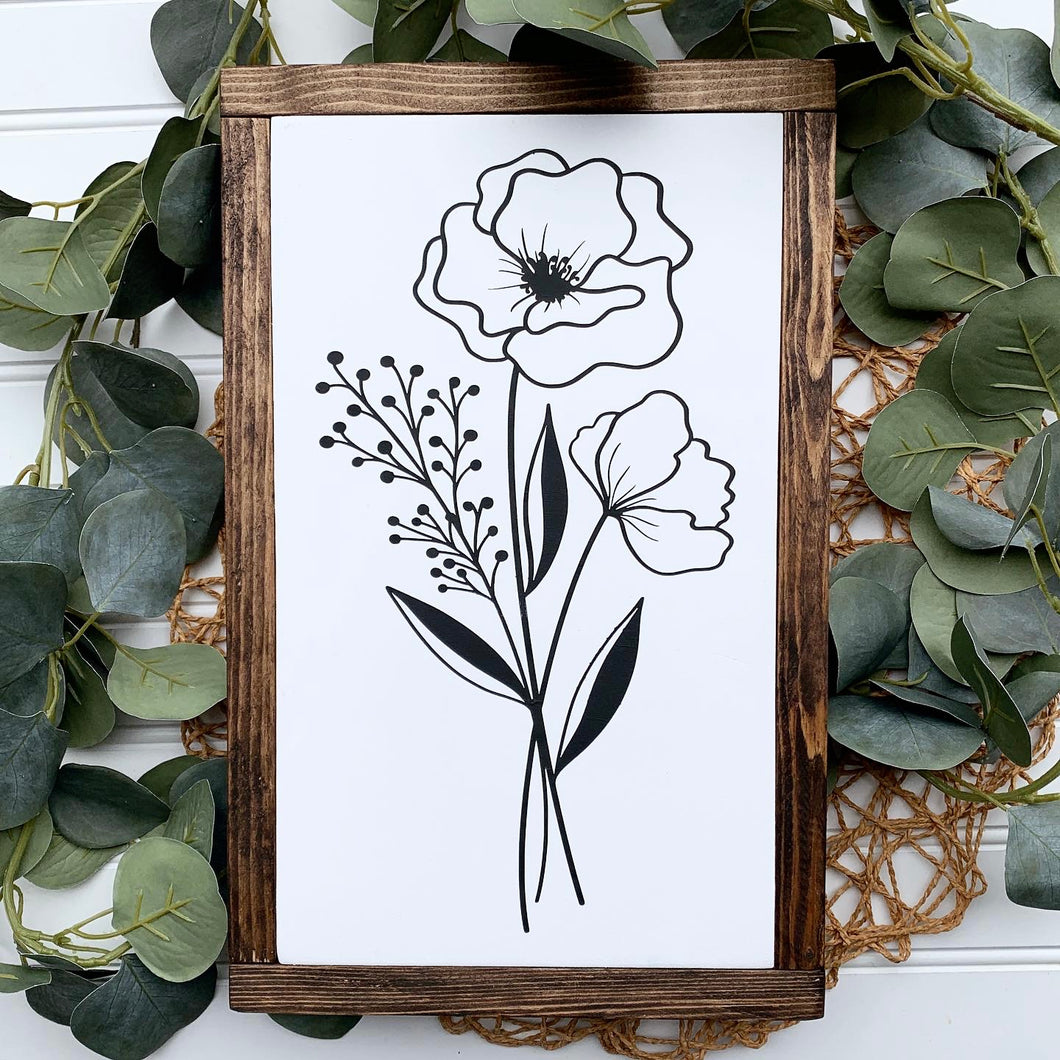 Floral Stem Framed Wood Sign