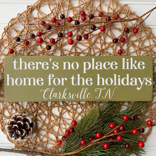 There's No Place Like Home For The Holidays Personalized Wood Sign